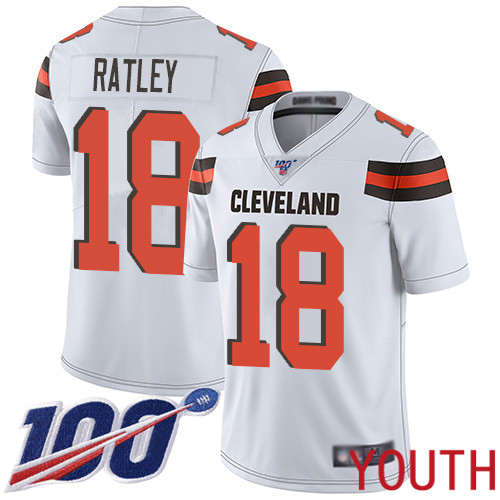 Cleveland Browns Damion Ratley Youth White Limited Jersey #18 NFL Football Road 100th Season Vapor Untouchable